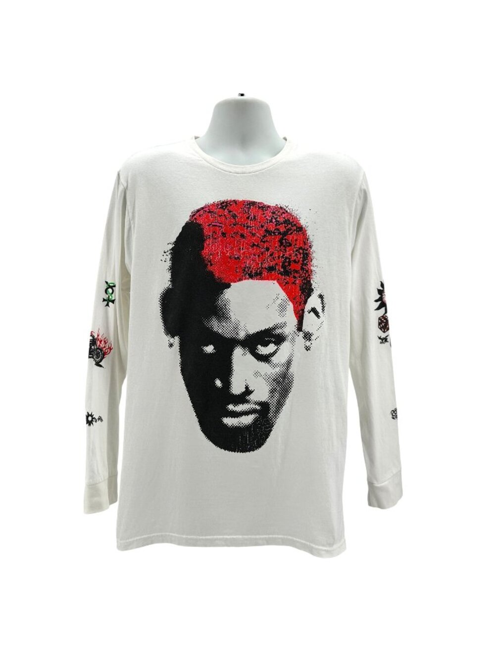 Rodman Mens Large Shirt Dennis Rodman Graphic Retro White Neon Long Sleeve Tee